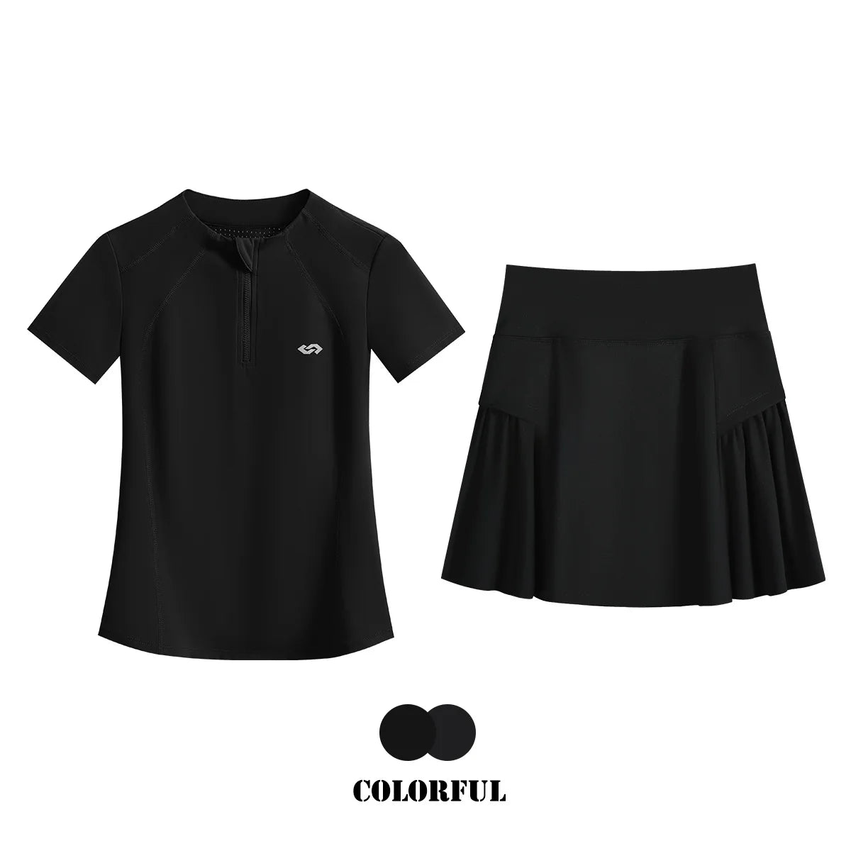 Women's 2-Piece Tennis Skirt and Top Set, Polyester Elastane