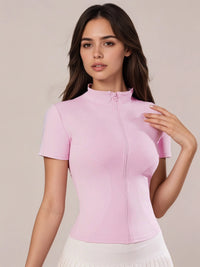 Women's Zip - Up Short - Sleeve Top, Slim - Fit Polo Neck, Elegant for Tennis & Casual Wear - Buy online at  Vibe In Cart.