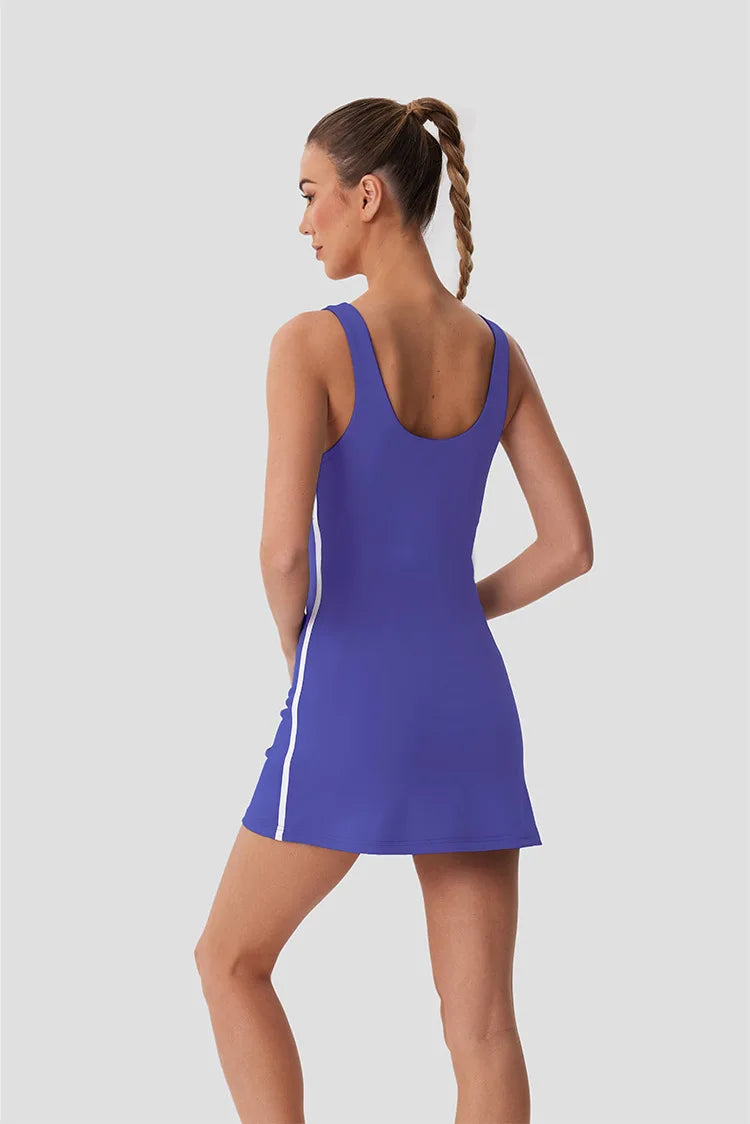 Summer Drawstrings Tennis Dress Women Quick Dry Badminton Sleeveless Golf Wear Sports Outfit Black Blue Running Suit