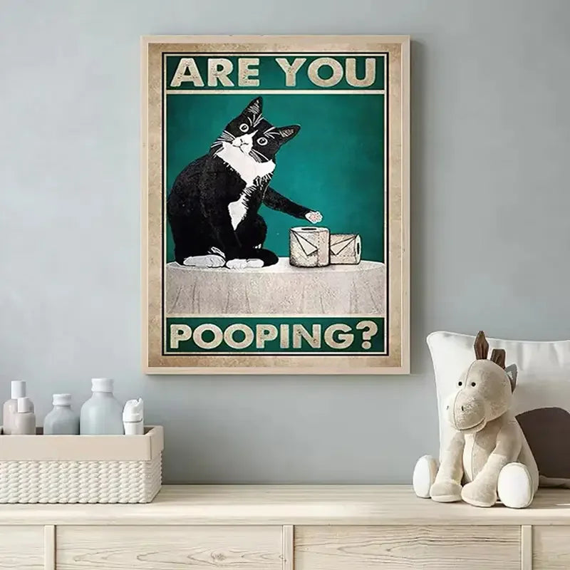 Art quote you are pooping black cat kitten reading newspaper in toilet funny animal poster retro art living room decoration - Buy online at  Vibe In Cart.