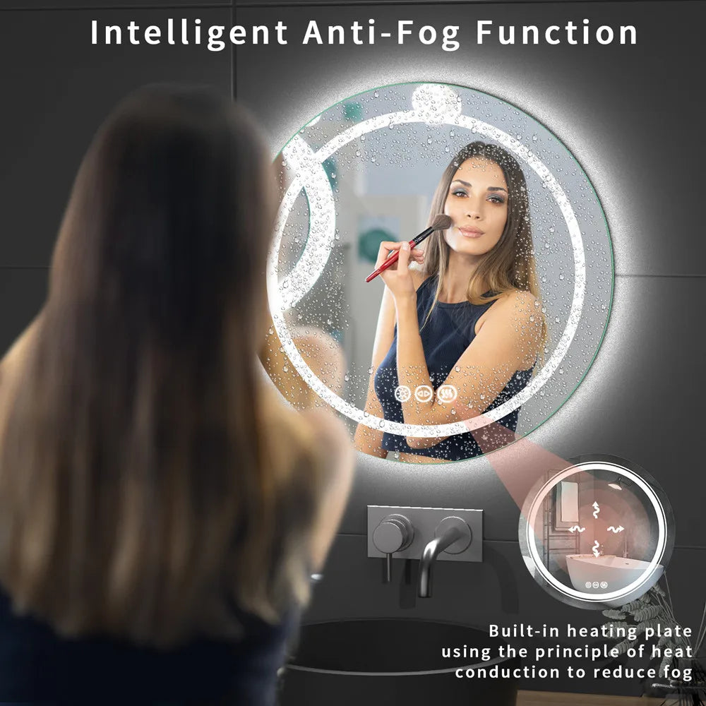 LUVODI Round Illuminate Bathroom Mirror Circle Washroom Toliet Wash Basin Fogless Vanity Mirror Waterproof - Buy online at  Vibe In Cart.