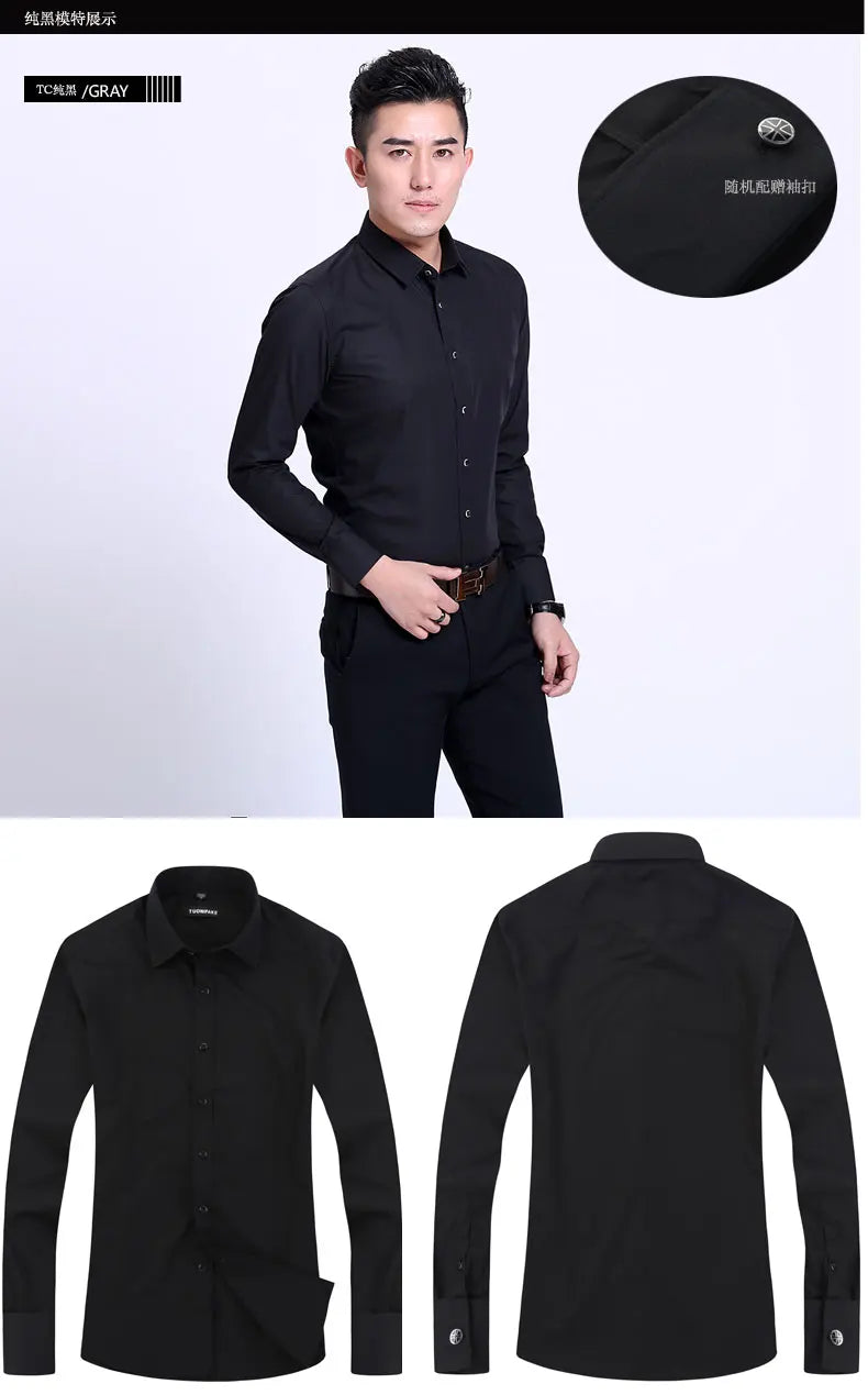 Men's French cufflinks shirt, men's slim fit long sleeved business sleeve nail free business formal men's solid color shirt - Buy online at  Vibe In Cart.