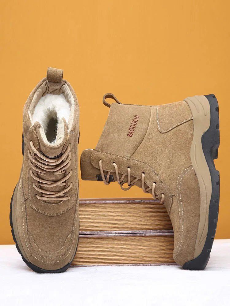 Men's sheepskin and wool integrated snow boots, real leather and fur, winter thick and warm boots slip resistance for Men's ﻿ - Buy online at  Vibe In Cart.