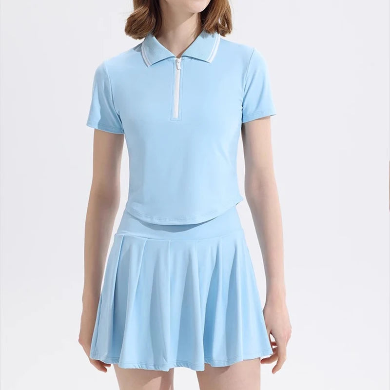 Women's Tennis Outfit Set Short-Sleeved Polo Shirt & Pleated Anti-Glare Skirt Sports Top for All-Season Outwear - Buy online at  Vibe In Cart.