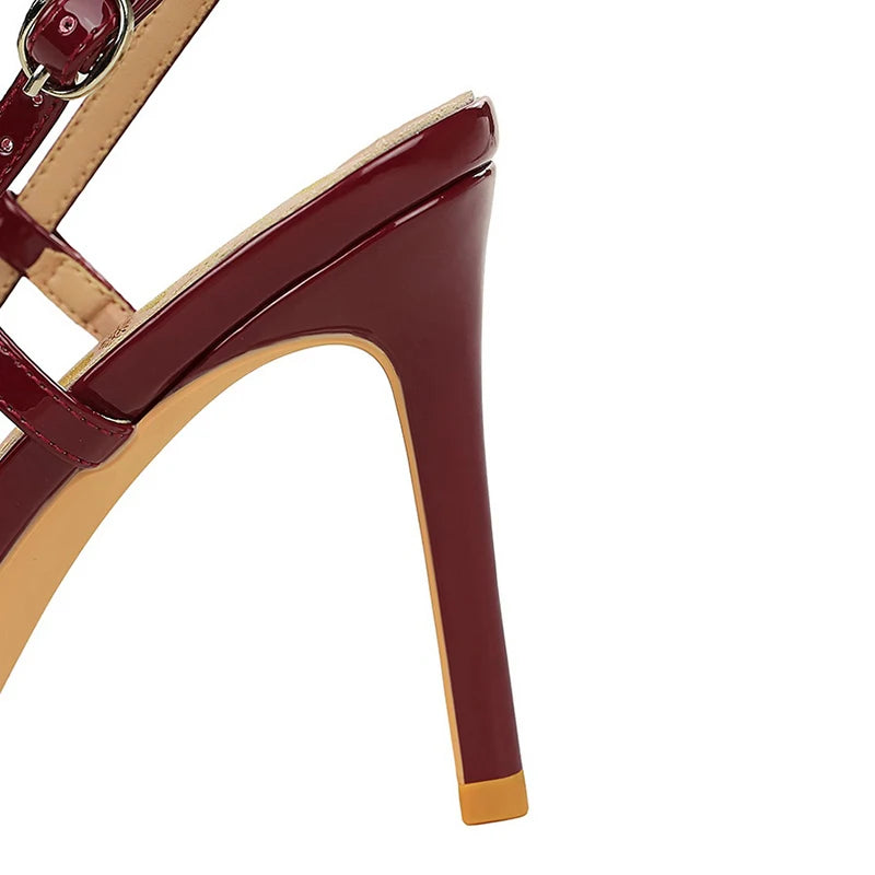 Women Metal Decoration 9cm High Heels Sandals Female Patent Leather Back Strap Pumps Lady Pointed-toe Shallow Crystal Shoes - Buy online at  Vibe In Cart.