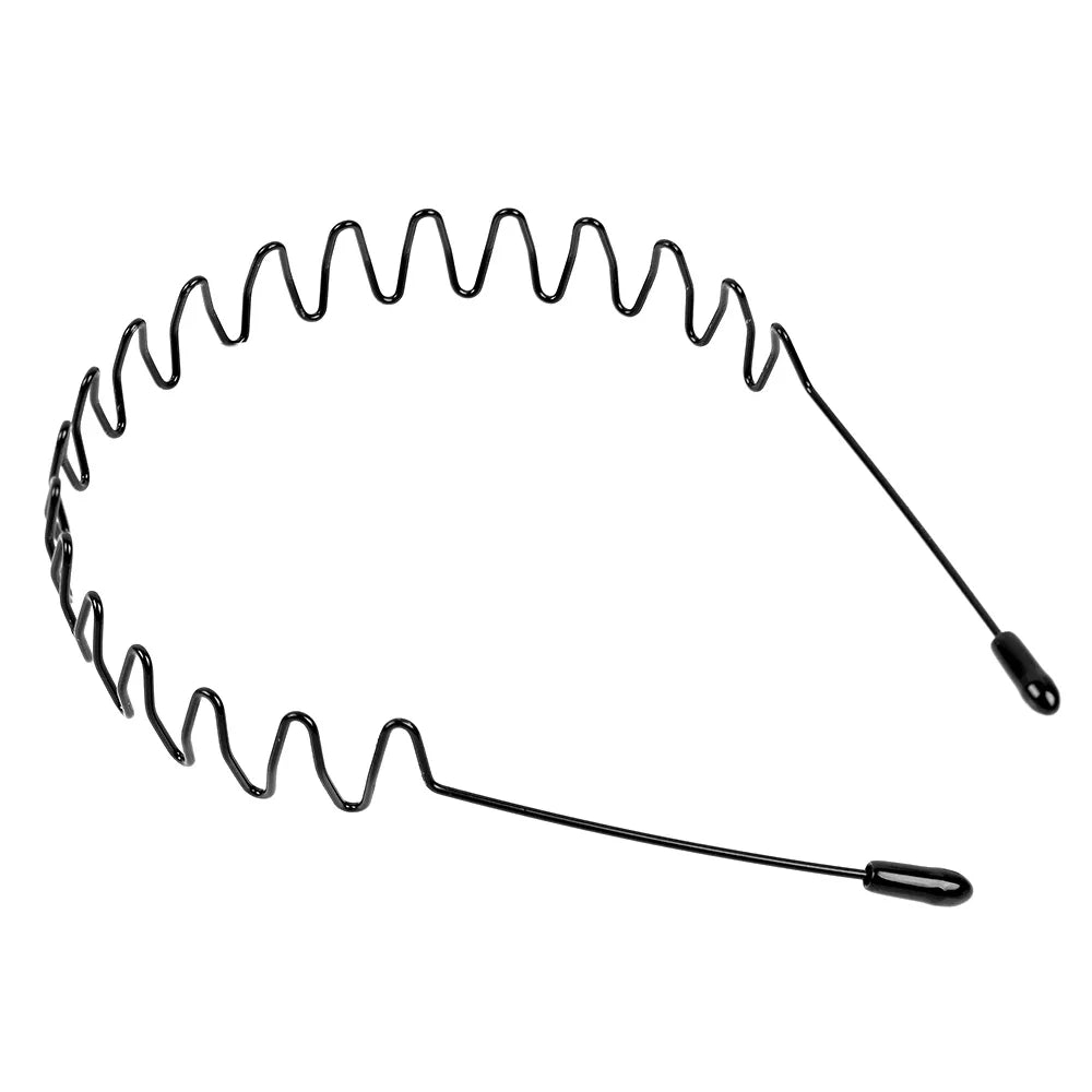 Unisex Black Waved Metal Hair Band for Adults, 6 Pieces