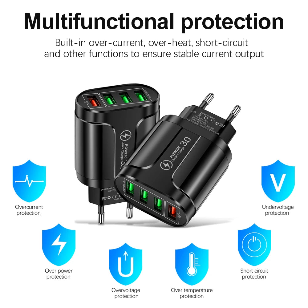 Vumpach 4 Ports USB Fast Charger Quick Charge 3.0 48W Wall Mobile Phone Fast Charging For iPhone Samsung Xiaomi  Adapter Travel - Buy online at  Vibe In Cart.