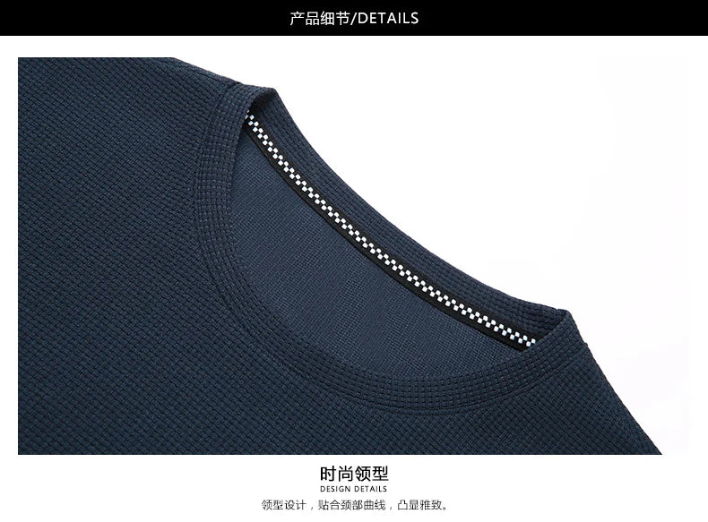 Men's Short Sleeved Waffle Cotton Round Neck T-Shirt