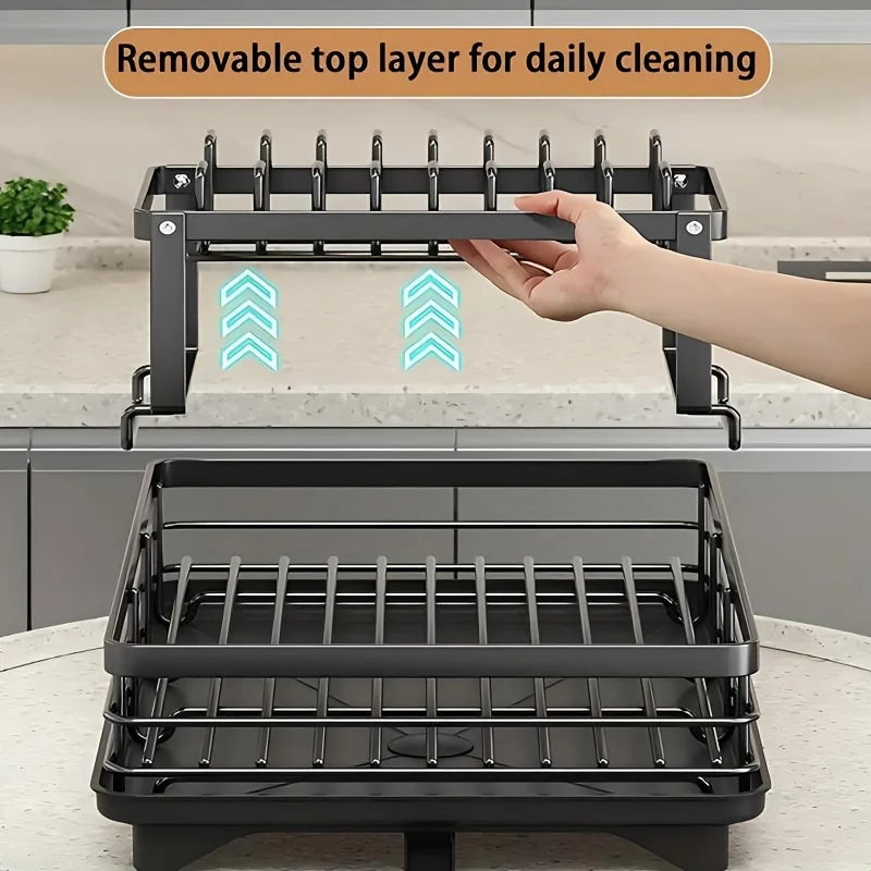 Double-tier extendable dish drainer, suitable for kitchen worktops as a large-capacity utensil rack and draining board. - Buy online at  Vibe In Cart.