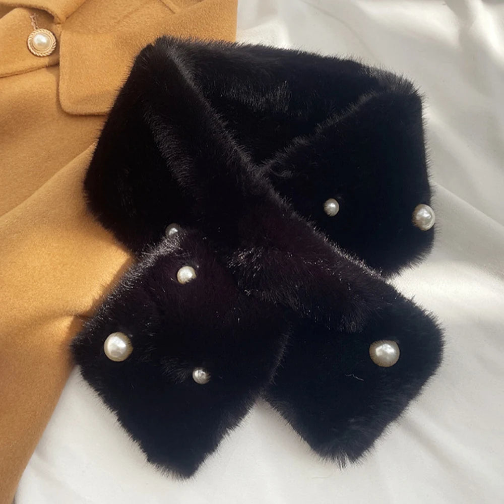 Women's Outdoor Winter Faux Fur Warm Solid Color Scarf