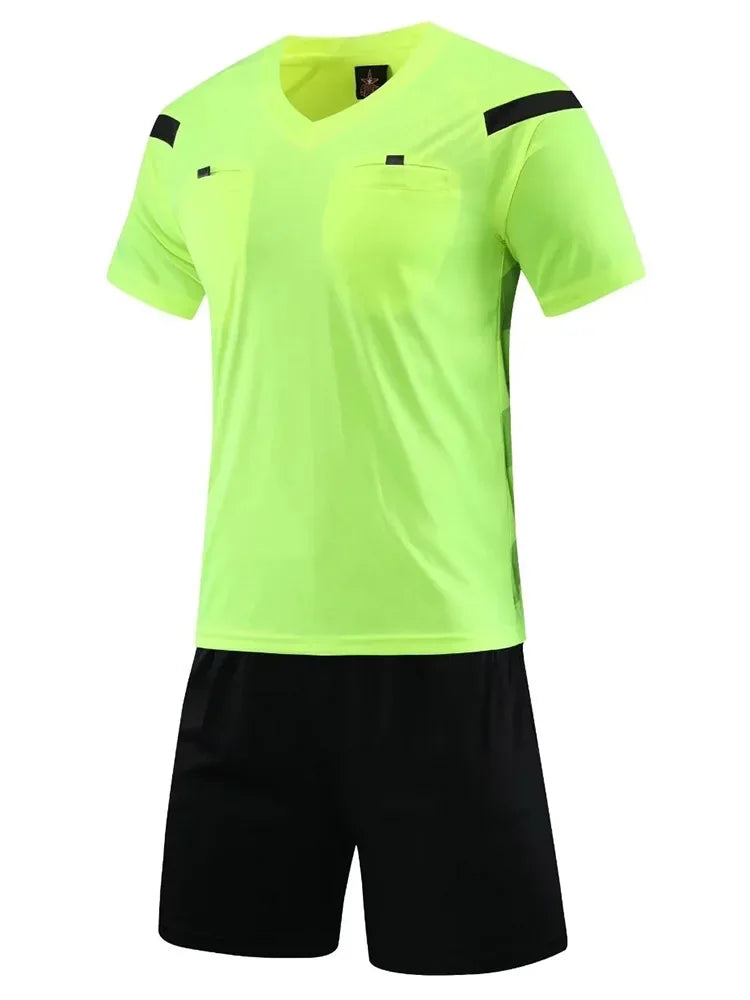Men's Polyester Soccer Referee Uniform with Jersey and Shorts