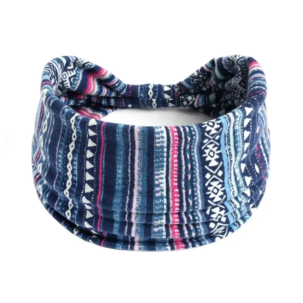 Unisex Fashion Cotton Print Wide Elastic Turban Hairband for Sports