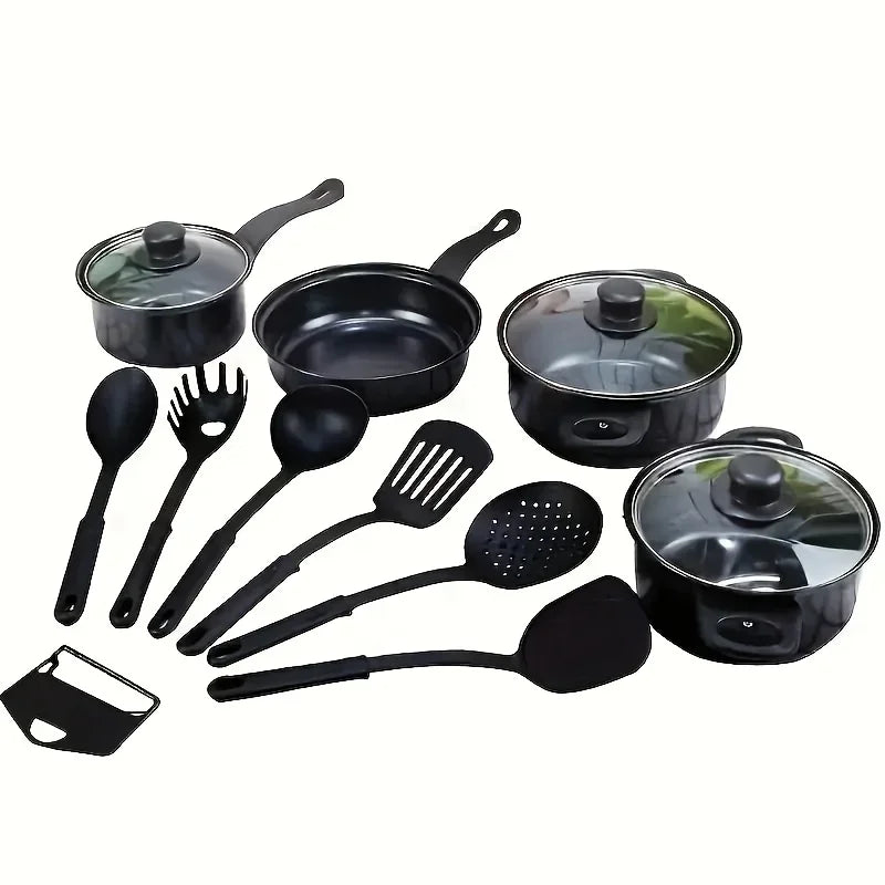 13-Piece Nonstick Cookware Set Black - Induction Compatible Pot Pan Set with Frying Pan & Utensils for Kitchen & Camping - Buy online at  Vibe In Cart.