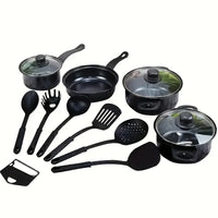 13-Piece Nonstick Cookware Set Black - Induction Compatible Pot Pan Set with Frying Pan & Utensils for Kitchen & Camping - Buy online at  Vibe In Cart.