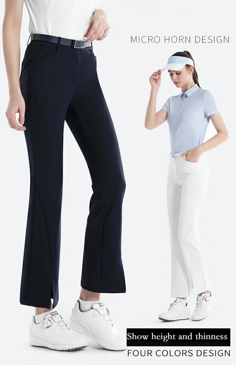Women's Full Length High Waist Flared Cotton Golf Trousers