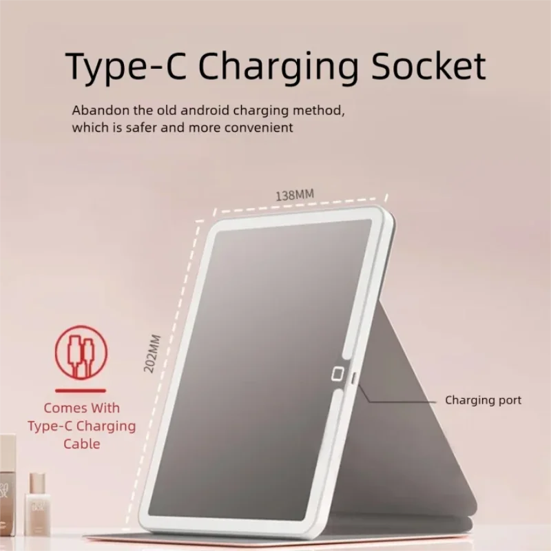 Portable LED Makeup Mirror,3 Color Modes,Stepless Dimmable,Type-C Charging,Foldable PU Leather Vanity Mirror - Buy online at  Vibe In Cart.