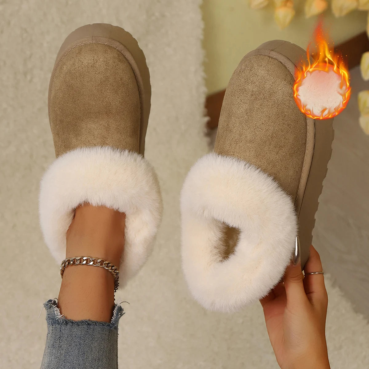 New Autumn and Winter Snow Boots, Solid Color Cute and Simple Warm Shoes, Fleece-Lined Warm Slip-On Slippers, Home Warm Slippers, Ankle Fleece-Lined Design - Buy online at  Vibe In Cart.
