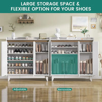 "White Fluted Shoe Cabinet - 2-Door Storage with Adjustable Shelves, Entryway/Bedroom Organizer" - Buy online at  Vibe In Cart.