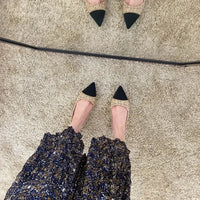 Women's Pointed Toe Low-Heeled Slip-On Flats with Metal Decoration