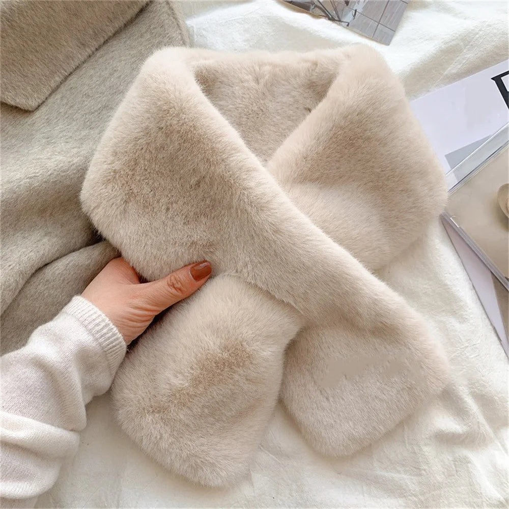 Women's Outdoor Winter Faux Fur Warm Solid Color Scarf