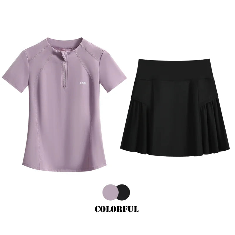 DRUR 2pcs Tennis Skirt Set Women Summer Sports Suit 2 Piece Fitness Top Skort Sets Ladies Golf Wear Set Sportswear Outfits 2025 - Buy online at  Vibe In Cart.
