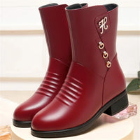 Soft Leather Boots for Women Autumn Winter with Plush Warm Side Zipper Round Toe High Heel Casual Anti-slip Mom Cotton Shoes - Buy online at  Vibe In Cart.
