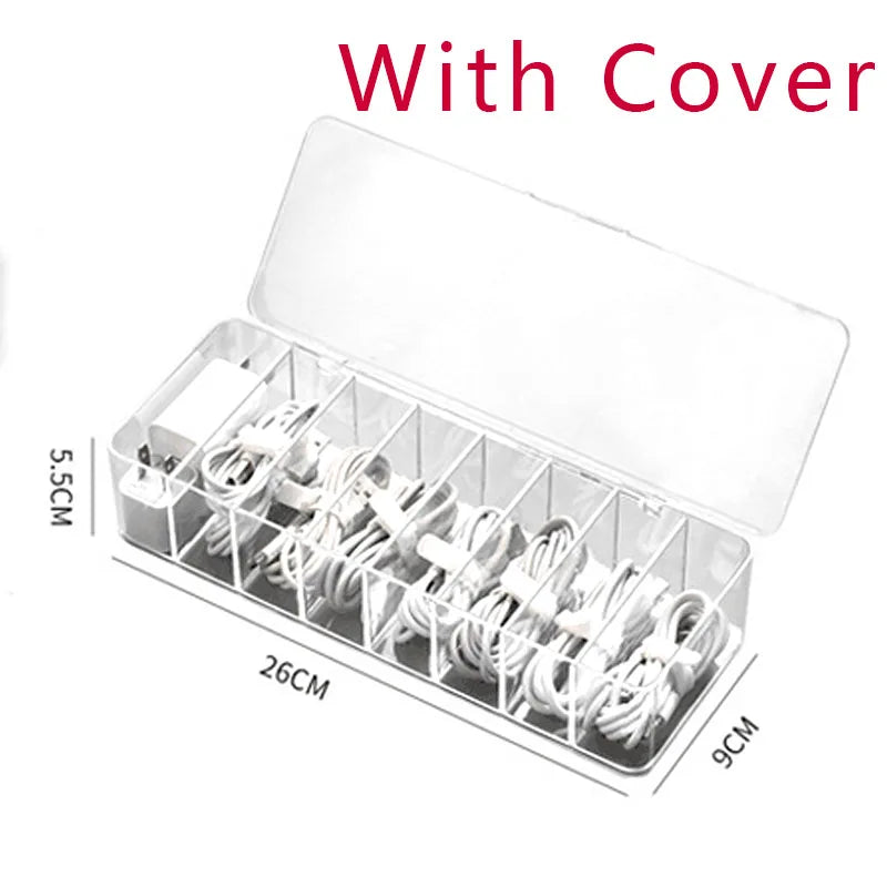 Transparent Plastic Storage Box for Data Cables with Divided Grids