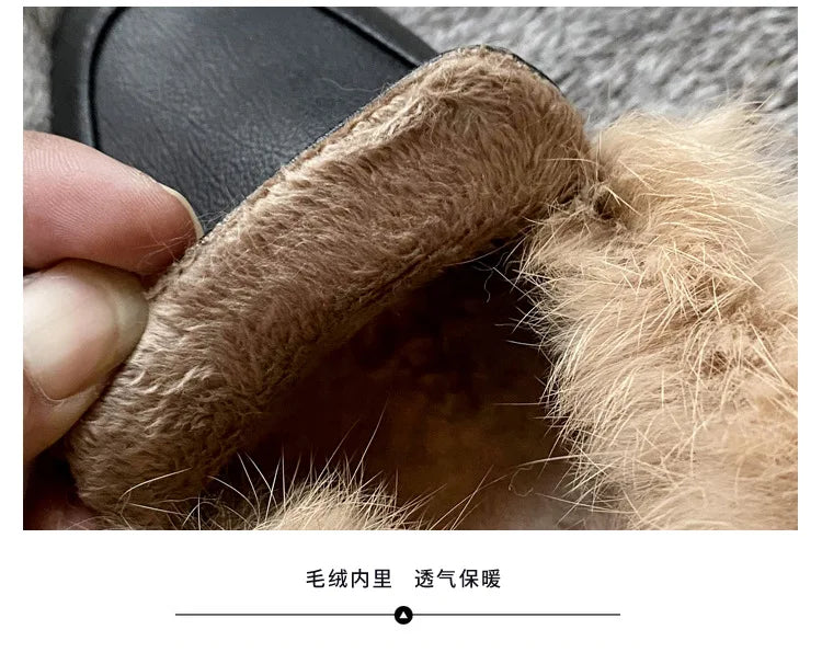 Women's Velvet Loafers with Rabbit Fur and Leather for Autumn