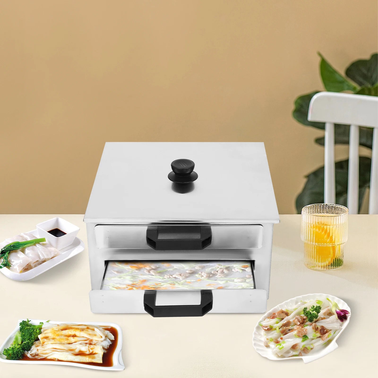 Open Chinese Rice Noodle Roll Food Steamer with Extra Tray Stainless Steel Square Tier/Layer Cooking Cuisine Guangdong Cookware - Buy online at  Vibe In Cart.