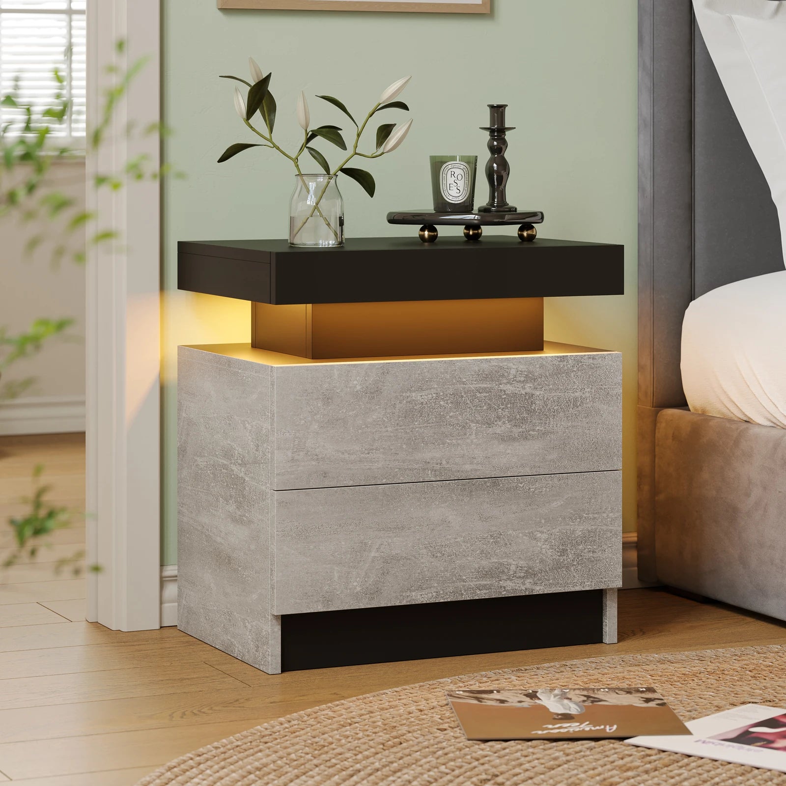 Cubehom LED Nightstands with 2 Drawers, End Table with RGB LED Lights for Bedroom Living Room, White Bedside Table - Buy online at  Vibe In Cart.