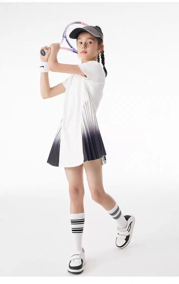 Girls Tennis Dress Kids Cute Golf Outfit School Sports Dresses Children Short Sleeve Workout Athletic Pleated Skirts With Shorts
