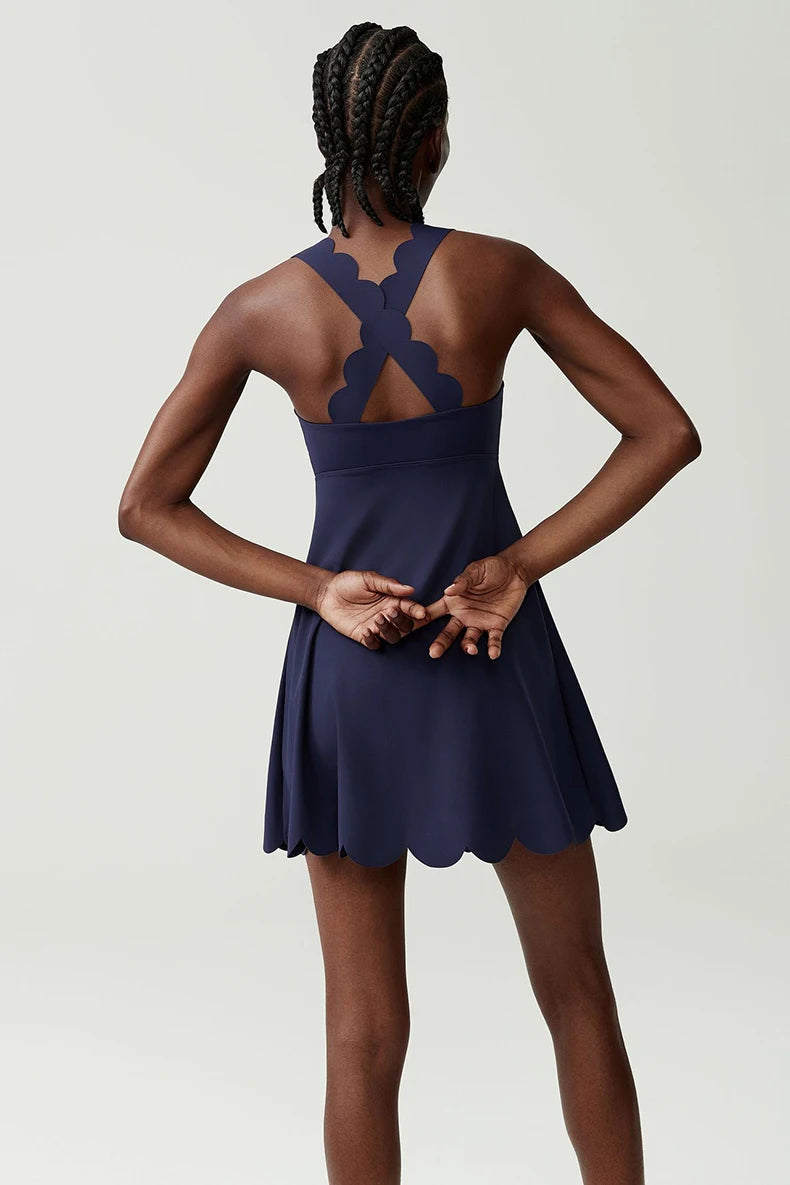 Women's Solid Color Nylon Lycra Yoga Tennis Dress, Above Knee Length