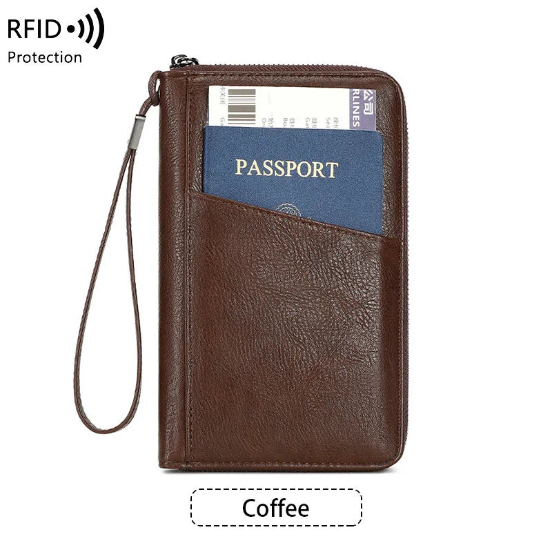 Multifunctional Travel Passport Wallet with RFID Protection in Microfiber Leather