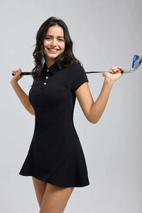 2025 Summer New Women's Retro Collar Polo Dress Sports Style Slim Tennis Golf Dresses Short Sleeved Ruffle Skirts with Short