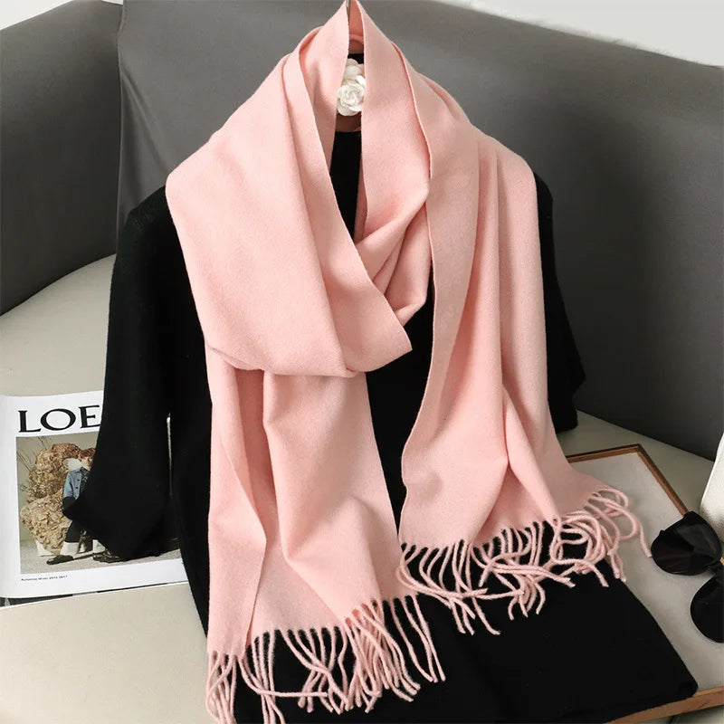 Women's Thick Warm Winter Polyester Scarf with Tassels