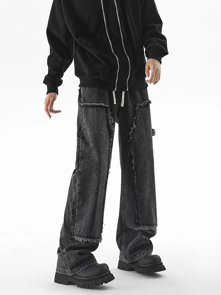 Men's Autumn Trendy Baggy Jeans Elastic Waist Washed Casual Denim Trousers Male High Street Fashion Wide Legs Straight Pants - Buy online at  Vibe In Cart.