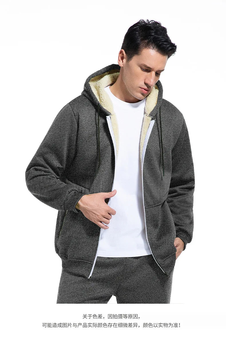 Men's Winter Fleece Jacket with Zipper and Pockets
