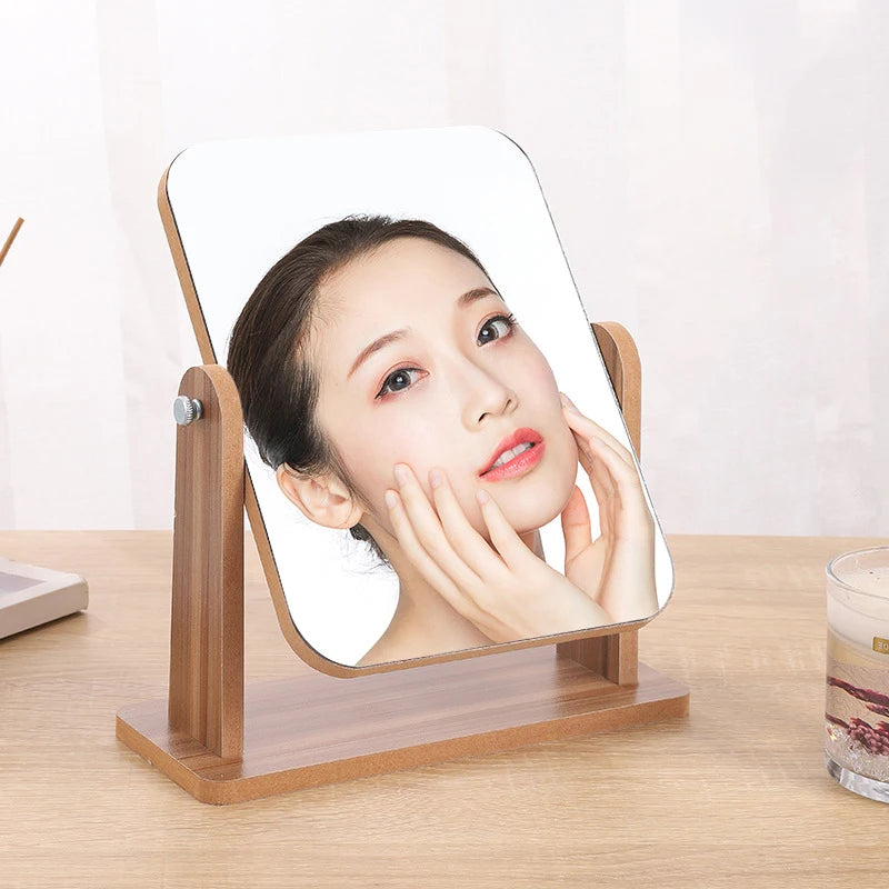 Dresser Vanity Makeup Mirror with Wood Stand, 360 Degree Rotating Compact Cosmetic Mirror, Portable Counter-top Mirror Bath Gift - Buy online at  Vibe In Cart.