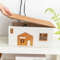 Wooden Rectangle Storage Box for Desktop Cord Organization