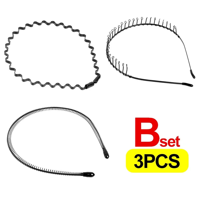 Unisex Black Waved Metal Hair Band for Adults, 6 Pieces