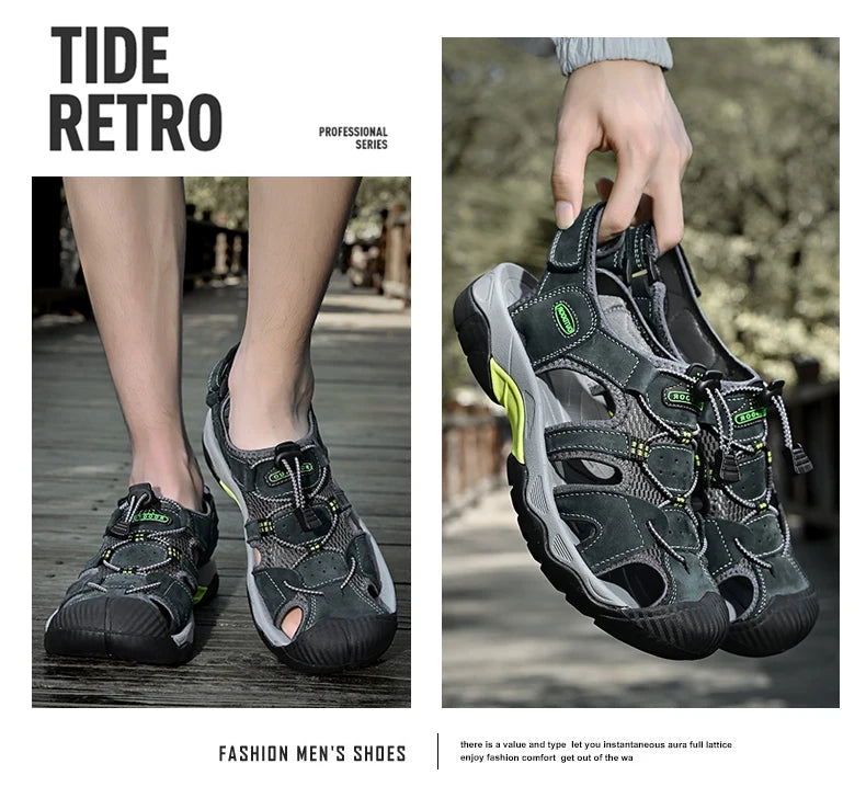 Summer Men's Sandals Classic Genuine Leather Sandals Fashion Outdoor Hiking Shoes Light  Breathable Non-slip Sneakers 38-48 - Buy online at  Vibe In Cart.