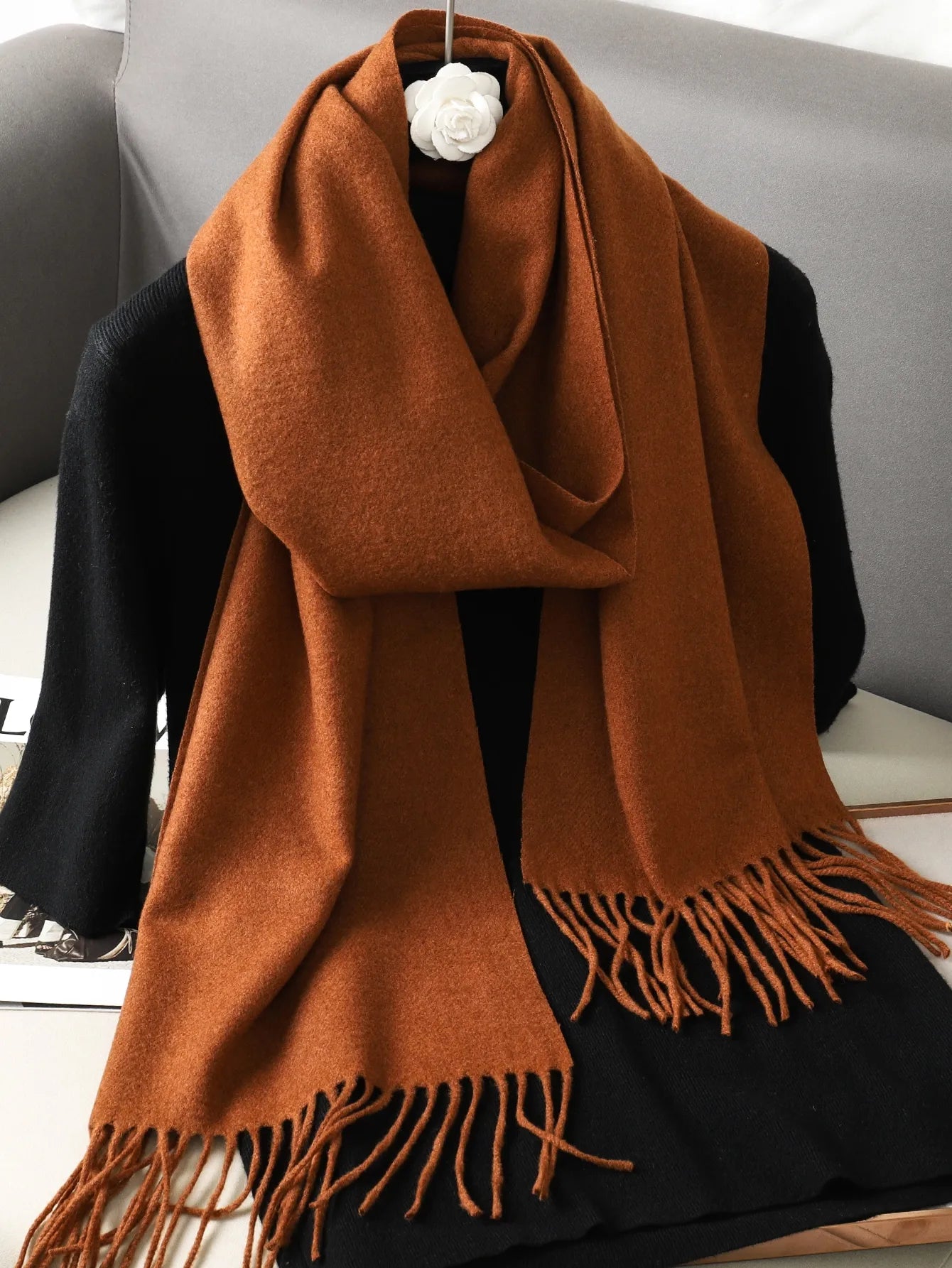 Women's Thick Warm Winter Polyester Scarf with Tassels