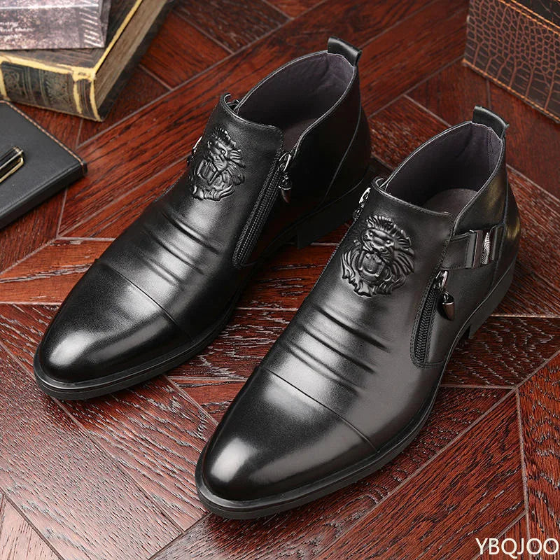 Winter Men's Elegant Boots Ankle non slip Leather Shoes British Zip Black Knight boots Pointed Punk Platform male Booties Botas - Buy online at  Vibe In Cart.