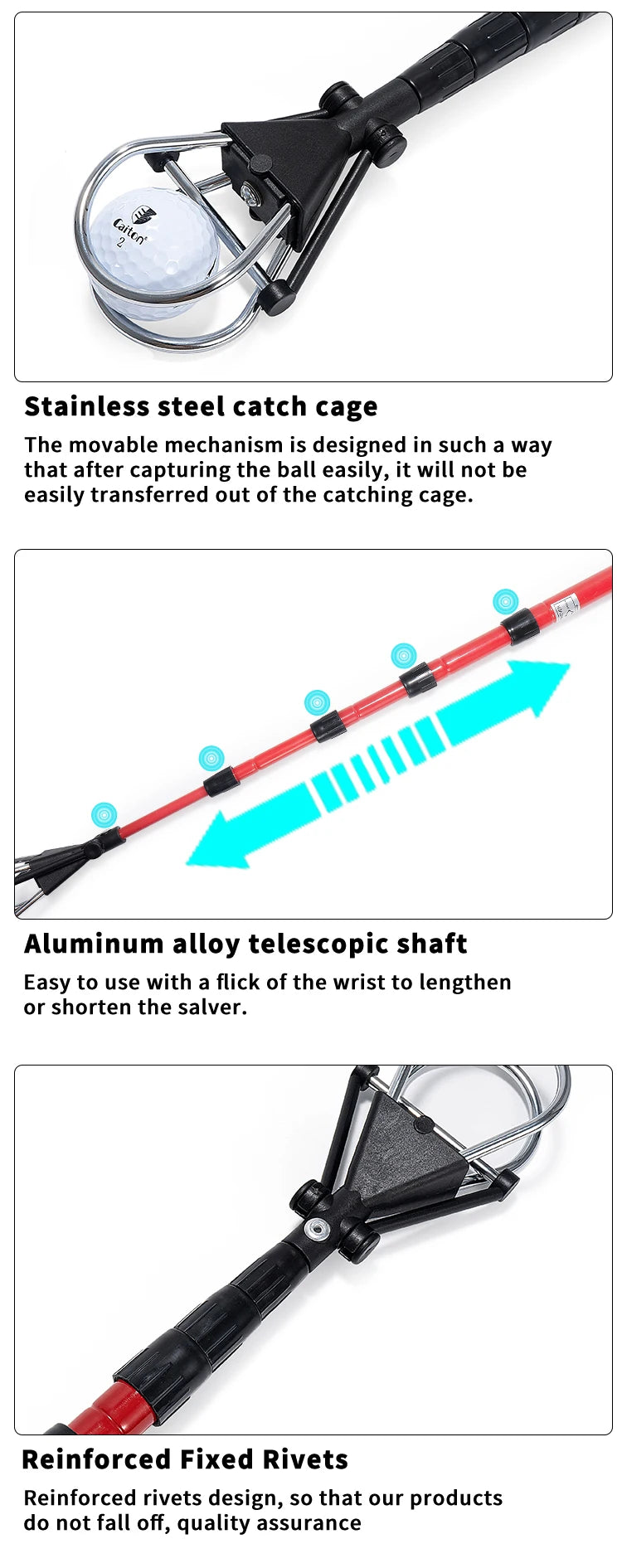 6FT/15FT Golf Ball Retriever, Telescopic Aluminum Pole, Durable and Lightweight, Easy to Use, Ideal for Quick Ball Retrieval - Buy online at  Vibe In Cart.