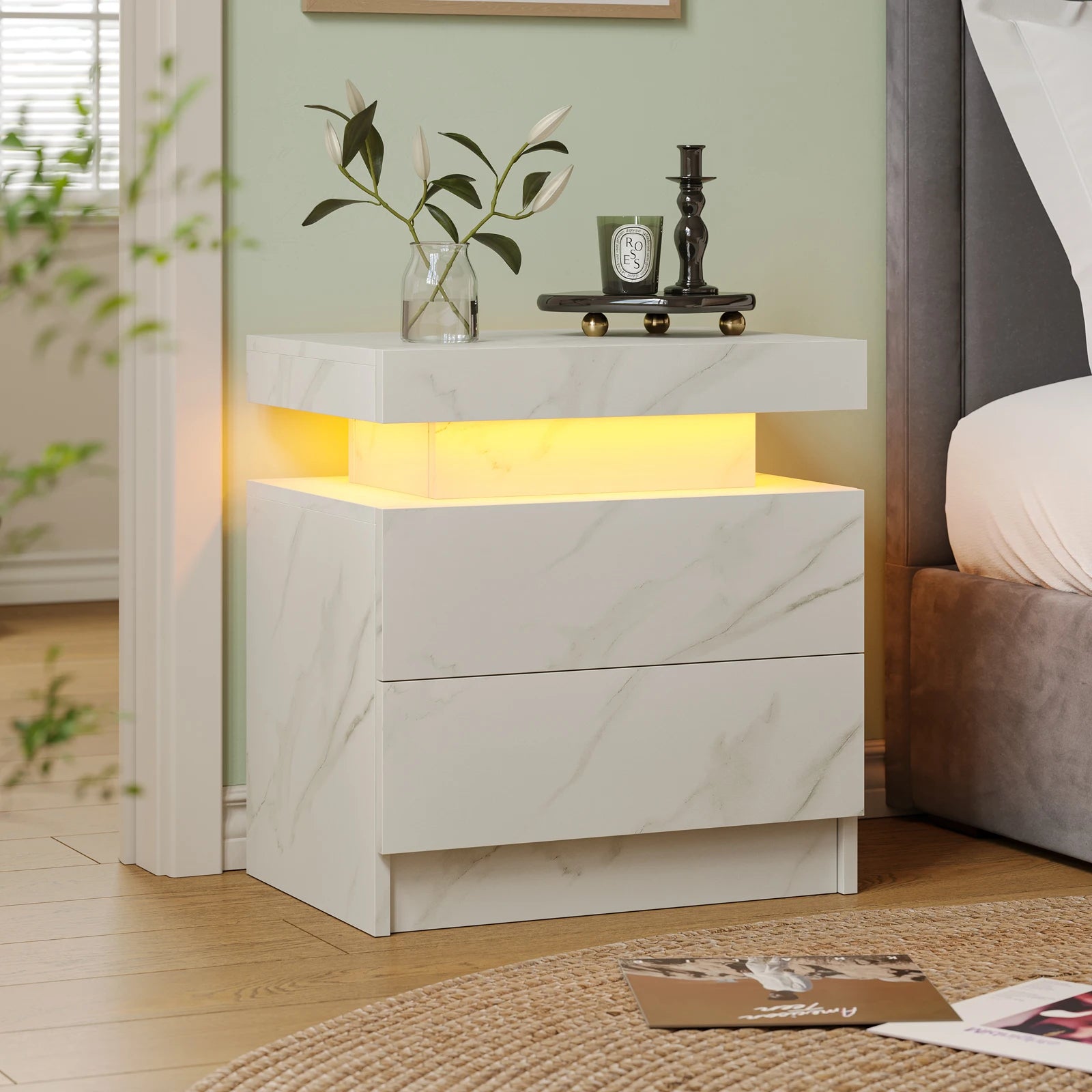 Cubehom LED Nightstands with 2 Drawers, End Table with RGB LED Lights for Bedroom Living Room, White Bedside Table - Buy online at  Vibe In Cart.