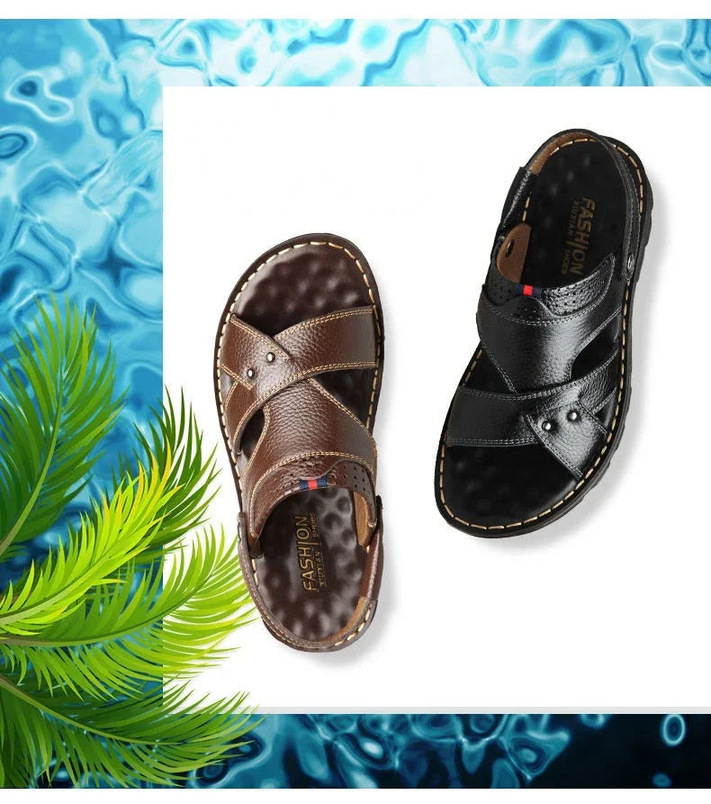 Men's 2025 Summer Leather Sandals Non - Slip Thick - Soled Soft and Comfortable for Beach and Outdoor Use - Buy online at  Vibe In Cart.