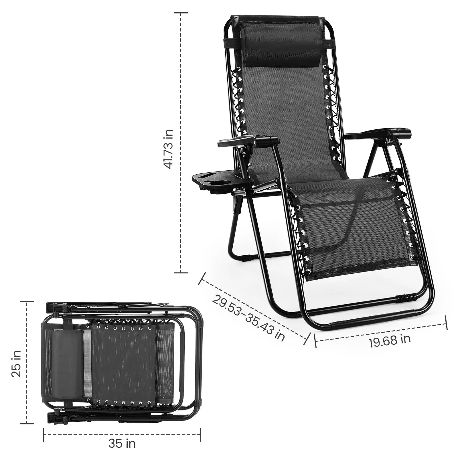 JHK Zero Gravity Set of 2 Portable Recliner Camping Patio Outdoor Garden Lounge Chair with Cup Holder Trays Adjustable Pillow - Buy online at  Vibe In Cart.