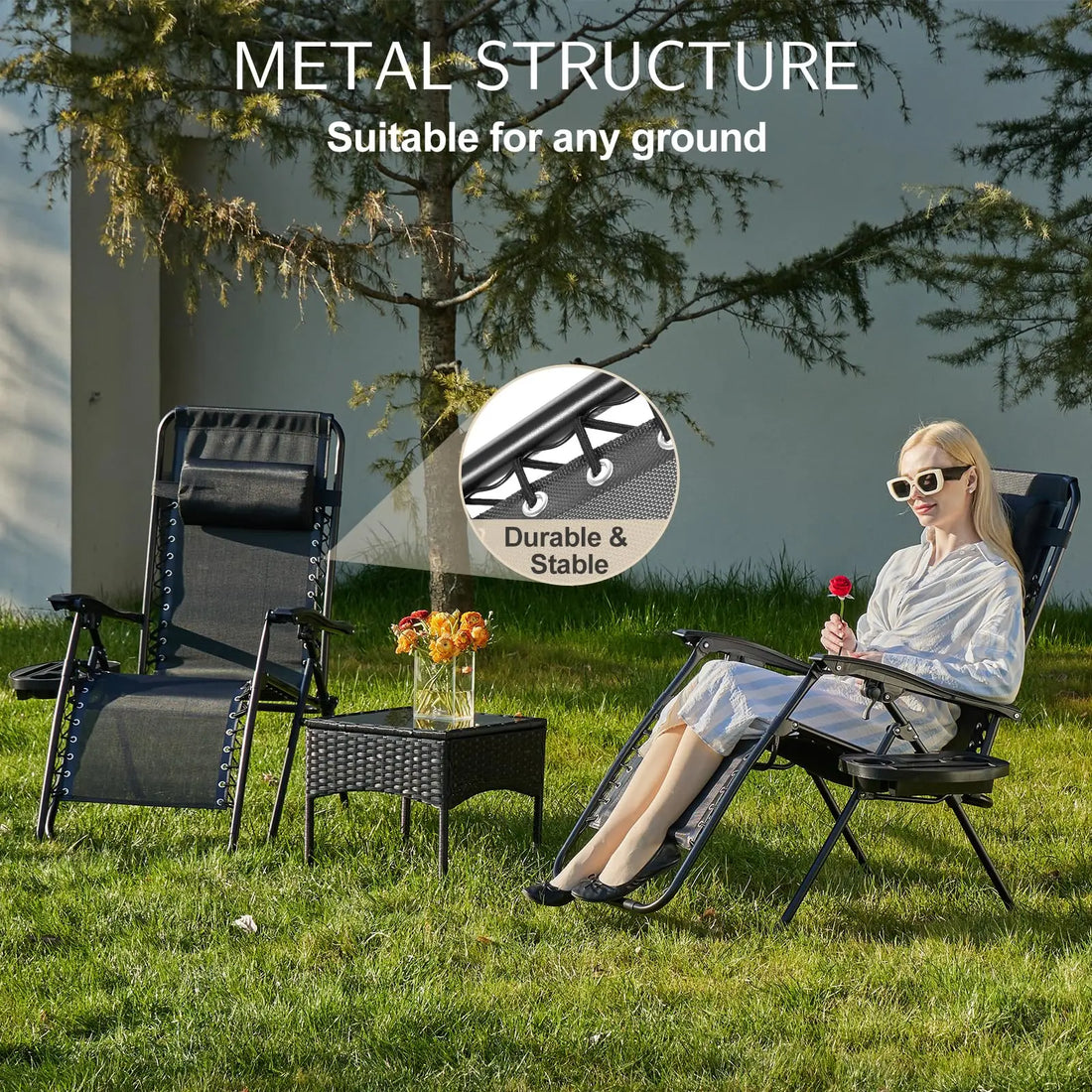 JHK Zero Gravity Set of 2 Portable Recliner Camping Patio Outdoor Garden Lounge Chair with Cup Holder Trays Adjustable Pillow - Buy online at  Vibe In Cart.