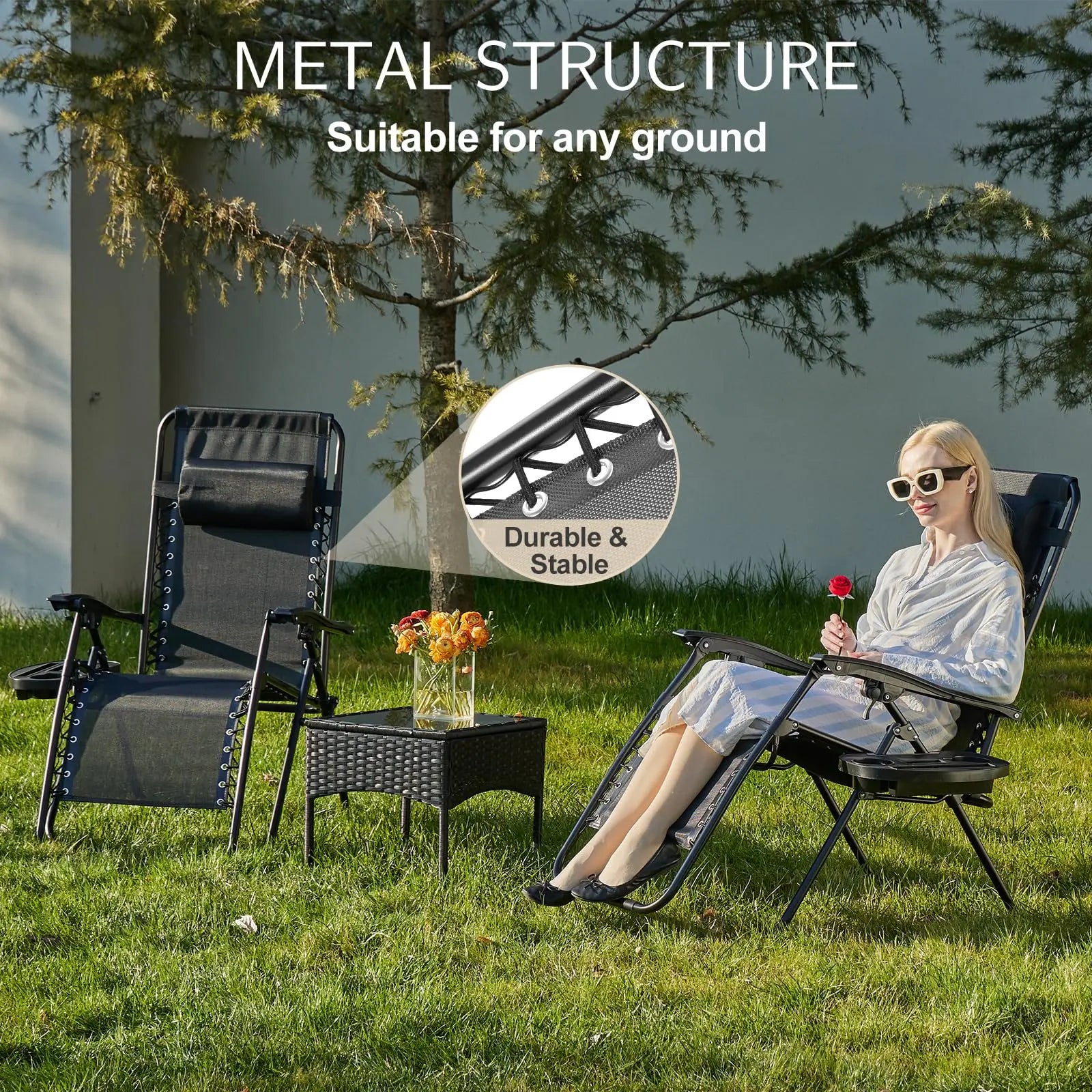 JHK Zero Gravity Set of 2 Portable Recliner Camping Patio Outdoor Garden Lounge Chair with Cup Holder Trays Adjustable Pillow - Buy online at  Vibe In Cart.