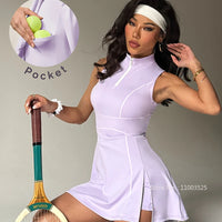 Women Tennis Dress Summer Outdoor Running Suit Lapel Collar Zipper Golf Dress Female Sleeveless Breathable Yoga Skirts - Buy online at  Vibe In Cart.